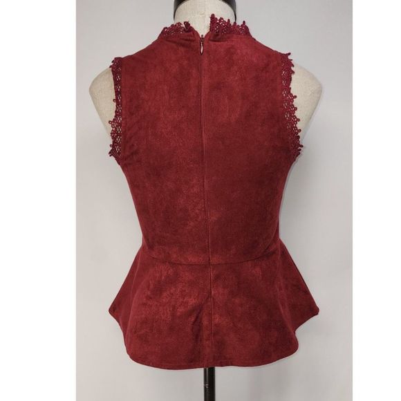 ALYA Women's Red Faux Suede Peplum Tank Top Size XS - Picture 7 of 9